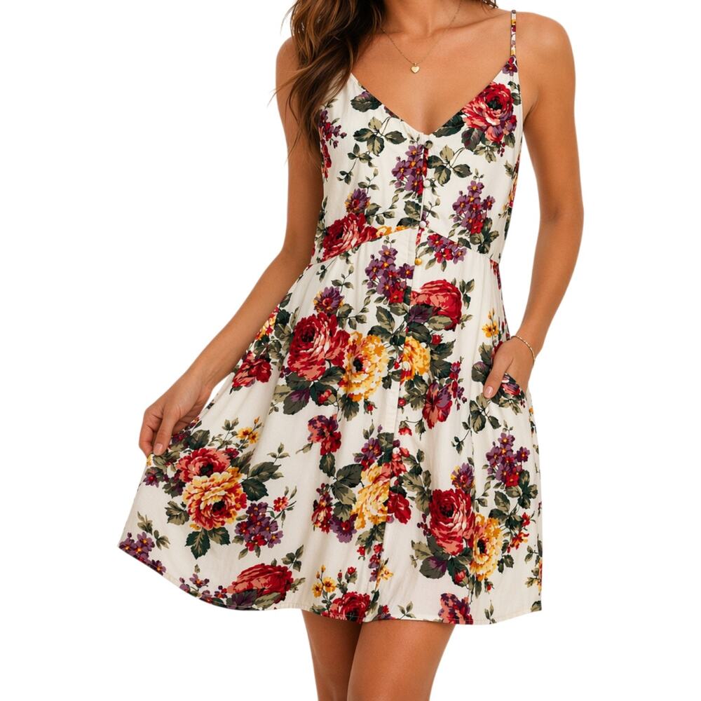 Abercrombie Floral Sundress Peony Boho Poetcore Bloomcore Pockets Medium Dress